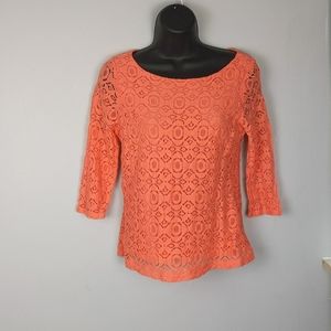 Coral lacy Quarter sleeve blouse